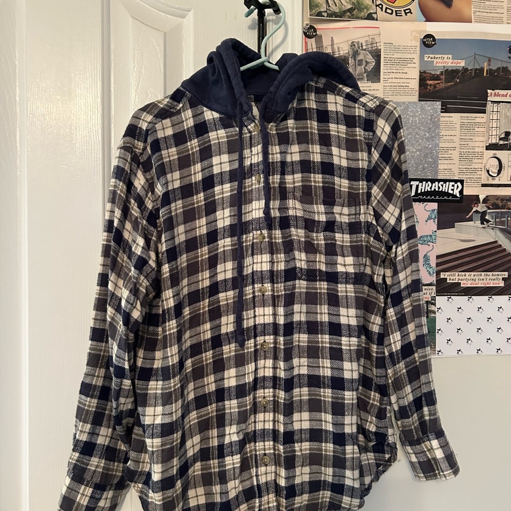 American Eagle Outfitters Blue and White Lightweight Shirt Jacket